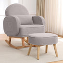 Nursery Rocking Chair with Ottoman, Upholstered Glider Rocker with High Backrest and Side Pocket, Rocking Accent Armchair with Solid Wood Legs for Nursery, Living Room, Bedroom Light Grey by TinyTreasures Baby Boutique