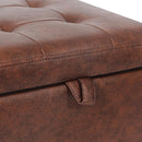 Adeco Faux Leather Storage Ottoman Bench with Wood Legs, 17.7" Square Red and Brown PU Cube Foot Stool, Upholstered Button Tufted Vanity Chair with Hinged Lid for Living Room, Bedroom, Dorm
