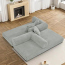 Convertible Sleeper Sofa Bed with Pillow, 4-in-1 Corduroy Folding Mattress Couch with Fixed-Shape Frame, Futon Fold Out Floor Sofa Cama Lounge Couch for Living Room Bedroom, Light Grey by CozyNest Decor