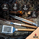 3 Piece BBQ Grilling Accessories Set - BBQ Tongs Spatula Fork Set - Heavy Duty Stainless Steel Barbecue Grill Tools with Solid Hard Wood Handles Great Gift Set by GreenHaven Gardens