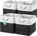OrganiHaus 13x13 Cube Storage Bins 4 Pack, Foldable Cube Storage Organizer w/ Rope Handles, Collapsible Fabric Bins for Toys, Clothes & Closet Organization, Fabric Square Baskets - Black/White by CozyNest Decor