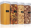 Airtight Food Storage Containers, Vtopmart 4 Pieces Large BPA Free Plastic Spaghetti Containers with Easy Lock Lids, for Kitchen Pantry Organization and Storage, Include 24 Labels (White, by CozyNest Decor