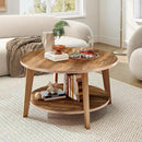 Sweetcrispy Round Coffee Table, 36'' Wood Coffee Tables for Living Room with Storage, 2-Tier Center Circle Counter with Wooded Desktop, 50 lbs Capacity, Anti-Slip Feet, Modern Farmhouse Design, Brown by CozyNest Decor