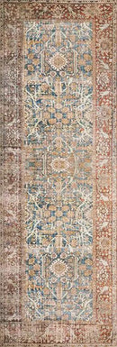 Loloi Layla Collection LAY-04 Ocean/Rust 2'-6" x 12'-0" .13" Thick Runner Rug, Soft, Durable, Vintage Inspired, Distressed, Low Pile, Non-Shedding, Easy Clean, Printed, Living Room Rug by CozyNest Decor