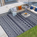 GAOMON Outdoor Rug Waterproof 8'x10', Reversible Outdoor Plastic Straw Rug, Boho Patio Rug, Indoor Outdoor Carpet, RV Mat Outside for Patio, Camp, Picnic, Balcony, Deck, Dark Blue/White(Bohemia) by CozyNest Decor