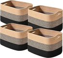 Storage Baskets for Shelves Organizing, Woven Cotton Rope Baskets for Storage, Book Basket, Towel Basket, 12.5"Lx9.1''Wx7.9''H (4 Packs) Gradient Black & Jute by CozyNest Decor