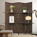 PayLessHere Room Divider 4 Panel Room Screen Divider Wooden Screen Folding Portable Partition Screen Wood with Removable Storage Shelves Color, Brown by CozyNest Decor