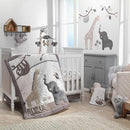 Lambs & Ivy Baby Jungle Animals 4-Piece Gray/White/Taupe Crib Bedding Set by TinyTreasures Baby Boutique