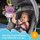 Fisher-Price Baby Stroller Toy Sing & Go Purple Monkey Musical Sensory Plush with Crinkle & Clackers for Newborns from Birth+ by TinyTreasures Baby Boutique
