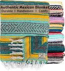 Del Mex Classic Mexican Blanket, Large Authentic Woven Falsa Throw (70"x50"), Artisan Southwest Décor for Beach, Yoga, Outdoors (Teal/Yellow) by CozyNest Decor