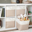 OrganiHaus 13x13 Cube Storage Bins 4 Pack, Foldable Cube Storage Organizer w/ Rope Handles, Collapsible Fabric Bins for Toys, Clothes & Closet Organization, Fabric Square Baskets - Beige/White by CozyNest Decor