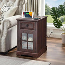Farmhouse XXL End Table with Charging Station, Side Table with USB Ports and Outlets, Nightstand with Drawer and Glass Door Storage, Cherry Bedside Tables for Living Room, Bedroom, Office by CozyNest Decor