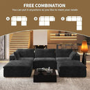 118" U Shaped Modern Sofa Modular Sectional Cloud Couch with 2 Ottoman,Upholstered Couches with Plush Corduroy Fabric for Living Room Furniture,Bedroom and Apartment,No Assembly Required,Black by CozyNest Decor