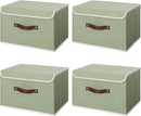 ANMINY 4PCS Storage Bins with Lid PU Leather Handles Storage Boxes PP Plastic Board Decorative Foldable Lidded Cotton Linen Fabric Home Cubes Baskets Closet Organizer Containers - Green, Large Size by TinyTreasures Baby Boutique