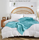 100% Cotton Muslin Throw Blanket for Bed, Couch, Small, Decorative, Soft, Pre-Washed, Breathable and Lightweight Gauze Blanket with Fringes, Suitable for All Seasons, Teal, 50"x60" by CozyNest Decor