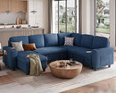 LINSY HOME Sectional Sleeper Sofa with Pull Out Couch Bed - Convertible Plush Corduroy Cloud Couch with Storage Chaise & USB Charging, Comfy Modular Couches for Living Room, Blue by CozyNest Decor