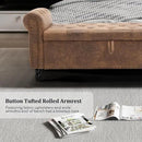 Furniliving 55” End of Bed Bench, Bedroom Bench with Button-Tufted, Large Upholstered Storage Ottoman Entryway Bench with Storage Shoe Cabinet Bench, for Bedroom, PU, Coffee by CozyNest Decor