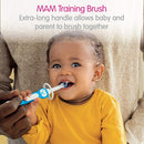 MAM Learn to Brush Set (1 Baby's Brush Toothbrush, 1 Training Brush, 1 Safety Shield), Baby Toothbrushes with Brushy The Bear, Interactive App, for Boys 5+ Months, Blue by TinyTreasures Baby Boutique