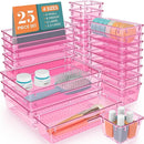 WOWBOX 25 PCS Plastic Drawer Organizer Set, 4 Sizes Desk Drawer Divider Organizers and Storage Bins for Makeup, Jewelry, Gadgets for Kitchen, Bedroom, Bathroom, Office, Clear Pink by TinyTreasures Baby Boutique