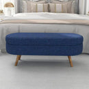 Oval Storage Bench 43.5" Linen Fabric Upholstered Entryway Bench with Solid Wood Legs Ottoman Bench Indoor Bench for Living Room/Bedroom/End of Bed/Entryway (Dark Blue) by CozyNest Decor