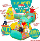5pc Kids Play Tent for Toddlers with Ball Pit, Crawl Tunnel, Indoor & Outdoor Playhouse, Jungle Gym, Toys for Boys & Girls, Includes Dart Balls, Teepee & Basketball Hoops by TinyTreasures Baby Boutique
