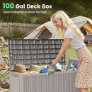 100 Gallon Storage Box, Waterproof Resin Deck Box with Hydraulic Piston Design, Lockable Storage Bench for Package Delivery, Storage Bin for Patio Cushions, Garden Tools, Grey by CozyNest Decor