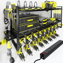 KAFAHOM Power Tool Organizer with Charging Station. 8 Drill Holder 3 Layers Tool Storage Shelf Wall Mount Built in 8 Outlet Power Strip.Tool Battery Holder with Screwdriver/Hammer by GreenHaven Gardens