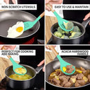 Zulay Kitchen Non-Stick Cooking Utensils Set with Authentic Acacia Wood Handles – 5-Piece Durable & Stylish Silicone Kitchen Utensils Set – Heat Resistant to 464°F – Mint by CozyNest Decor