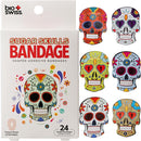 BioSwiss Bandages, Sugar Skull Shaped Self Adhesive Bandage, Latex Free Sterile Wound Care, Fun First Aid Kit Supplies for Kids, 24 Count by TinyTreasures Baby Boutique