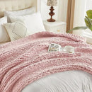 Carriediosa Chunky Knit Throw Blanket 60" X 80" Twin, 100% Hand Made Large Chenille Loop Yarn Soft Fluffy Throws for Couch Sofa Bed, Big Crochet Cozy Heavy Thick Cable Woven Blankets, Dusty Pink by CozyNest Decor