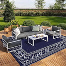 GENIMO Outdoor Rug Waterproof for Patio Decor, 9'x12' Foldable Reversible Plastic Straw Carpet for Travel Trailers, Outside Area Mat for Rv, Deck, Picnic, Porch, Camper, Balcony, Beach, Blue & White by CozyNest Decor
