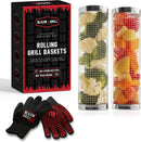 BLAZIN' GRILL Rolling Grill Basket | Rolling Grilling Baskets for Outdoor Grilling 2 Pcs | Barbecue Grill Set with BBQ Gloves | Portable Camping Net Rack Perfect for Vegetables, Seafood & Meat by GreenHaven Gardens