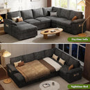 108 Inch Sectional Sleeper Sofa with Pull Out Bed,U Shaped 7 Seat Modular Sectional Sofa with Storage,Sectional Couches for Living Room,Cloud Modular Couch,Removable Sofa Cover,Dark Grey by CozyNest Decor