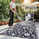 OLANLY Waterproof Outdoor Rug 6x9 ft, Outdoor Plastic Straw Rug with Flower Pattern, Reversible RV Mat for Patio, Camping, Balcony, Deck, Backyard, Black & White by CozyNest Decor