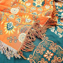 Boho Large Throw Blanket, 100% Organic Cotton Breathable Soft Bed Throw - Floral Farmhouse Decor Blanket for Sofa Couch Chair and Gift. 91" x 98"- Orange by CozyNest Decor