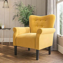 BELLEZE Modern Accent Chair, High Back Armchair, Upholstered Wingback Side Chair, Padded Single Sofa with Wooden Legs for Living Room, Bedroom - Citrine Yellow by CozyNest Decor