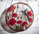 7.8'' Hummingbird Suncatcher Stained Glass Suncatchers - Originally Designed Hummingbird Red Poppies Ornament for Sun Catcher Indoor Window | Gifts for Hummingbird Lovers Painted Glass Panel Decor by GreenHaven Gardens