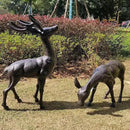 Elegant Pair of Cast Iron Deer Sculptures -22" and 11.4" Tall Male and Female Set for Outdoor Garden Decor, Realistic Animal Statues HC3672-5691 by CozyNest Decor
