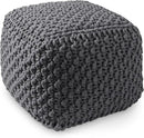 Casafield Square Pouf Ottoman, Dark Gray 18.5" W x 18.5" D x 14.5" H Cotton Knit Foot Stool - Boho Floor Pouffe for Living Room, Bedroom, Home Office by CozyNest Decor