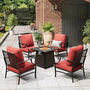 Patio Furniture Set with Fire Pit Table, 5 Pcs Metal Outdoor Conversation Set, 4 Single Chairs with 5.75" Extra Thick Cushion and 28" Fire Pit Table for Backyard Deck, Red by GreenHaven Gardens