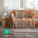 Boho Throw Blanket for Couch Sofa Bed, 100% Cotton Woven Quilt with Tassel 60”x80”, Super Soft Muslin Blanket with Floral Printed, Decorative Reversible Bed Blanket/Cover for All Seasons by CozyNest Decor