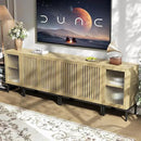 Farmhouse TV Stand for TVs up to 100 Inch, Entertainment Center TV Console with Storage Cabinets and Glass Doors,Media Console for Living Room,Oak by CozyNest Decor