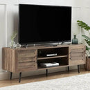 Mid Century Wooden TV Stand Entertainment Console with Open Shelving and 2 Cabinets for Televisions up to 65 Inches(Rustic Oak) by CozyNest Decor