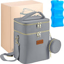 Breastmilk Cooler Bag with Ice Pack & Pacifier Case, Large Double Layer Insulated Baby Bottle Cooler Fits 6 Bottles, Breast Pump Storage Bag for Working Nursing Moms, with Gift Box by TinyTreasures Baby Boutique