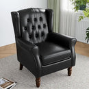 High Back Accent Chair,Upholstered Faux Leather Wingback Armchair with Solid Wood Legs for Small Spaces,Comfy Single Sofa Chair for Living Room,Bedroom,Office-Black by CozyNest Decor