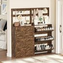 Shoe Cabinet Set 2 with 3 Flip Drawers, Narrow Shoe Cabinet with 9 Hooks Coat Rack, Freestanding Shoes Storage Cabinets with Adjustable Shelves for Entryway, Hallway, Living Room, Rustic Brown by CozyNest Decor