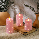 Rose Pink Flameless Candles with String Lights Battery Operated Flickering LED Pillar Candles 4‘’ 5‘’ 6‘’ Candle with Remote Control, Set of 3 by CozyNest Decor