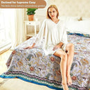 Boho Throw Blanket 80" x 90", 100% Organic Cotton Breathable Ultra Soft Bed Purple Quilt Throw - All Season Luxury Floral Farmhouse Decor Blanket for Sofa Couch Chair and Gift. by CozyNest Decor