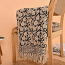 Handmade Cotton Throw Blanket, Floral Block Print, Black and Beige Wrap, 47x71 inches Decorative Woven Throw with Tassels by CozyNest Decor