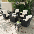 7 Pieces Outdoor Patio Furniture Sets with Rocking Swivel Chairs with 6-inch Thick Cushion and Fire Pit Table for Deck Lawn by GreenHaven Gardens